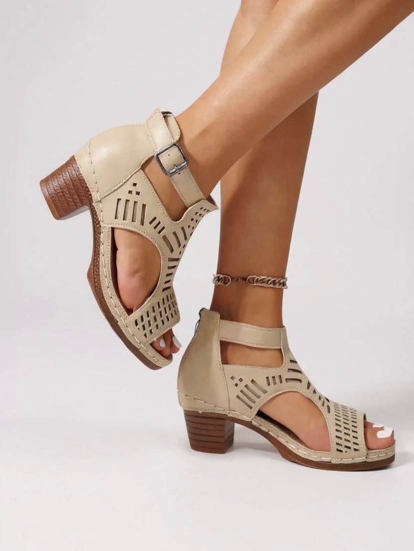 Elara | Women's Block Heeled Sandals with Cutout Design