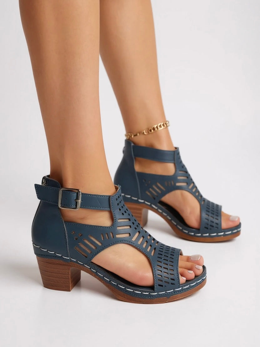 Elara | Women's Block Heeled Sandals with Cutout Design