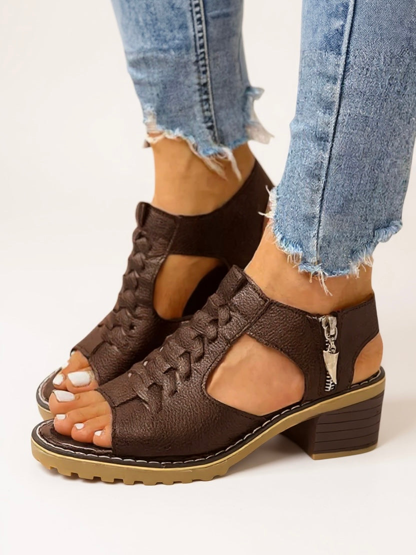 Cassia | Women's Stylish Zip Heel Sandals with Open Toe