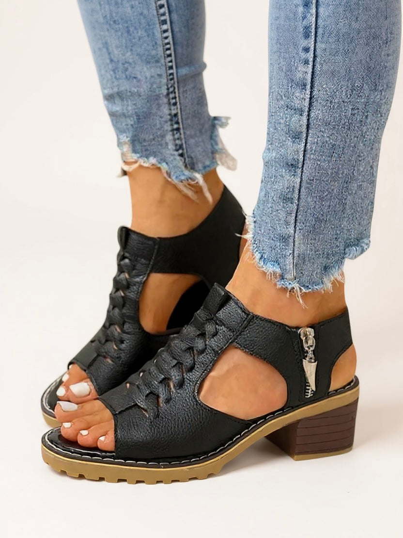 Cassia | Women's Stylish Zip Heel Sandals with Open Toe