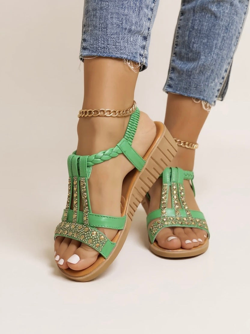 Indigo | Women's Chic Wedge Sandals with Braided T-Strap