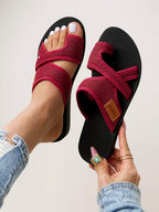 Gwen | Women's Mesh Cross-Strap Comfort Slide Sandals