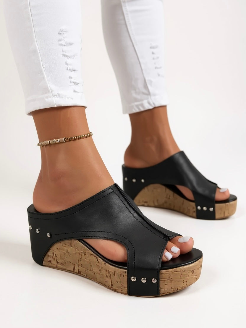 Lila | Women's Chic Wedge Slides with Cork Platform