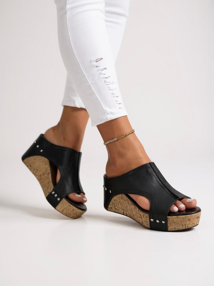 Lila | Women's Chic Wedge Slides with Cork Platform