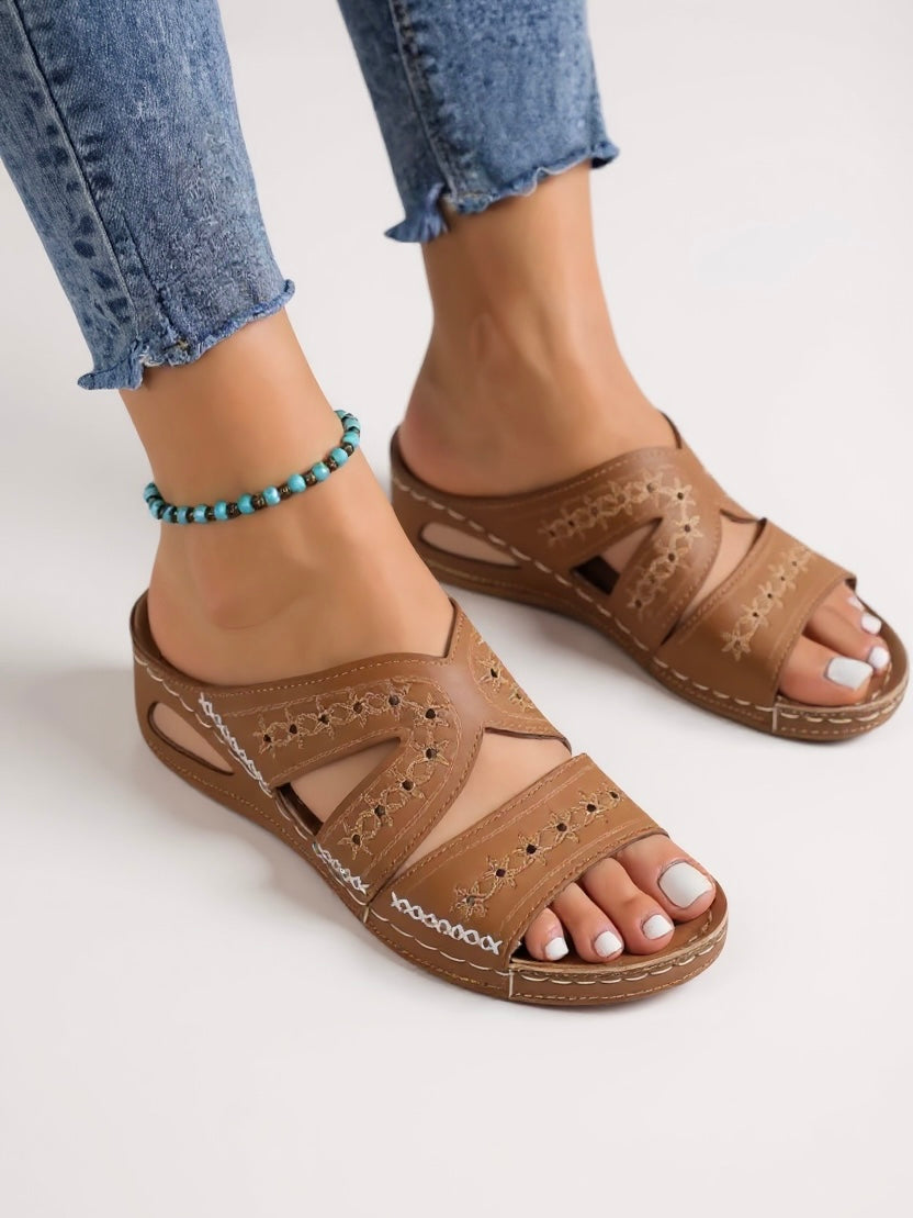 Tamsin | Women's Stylish Slide Sandals with Embroidered Detail