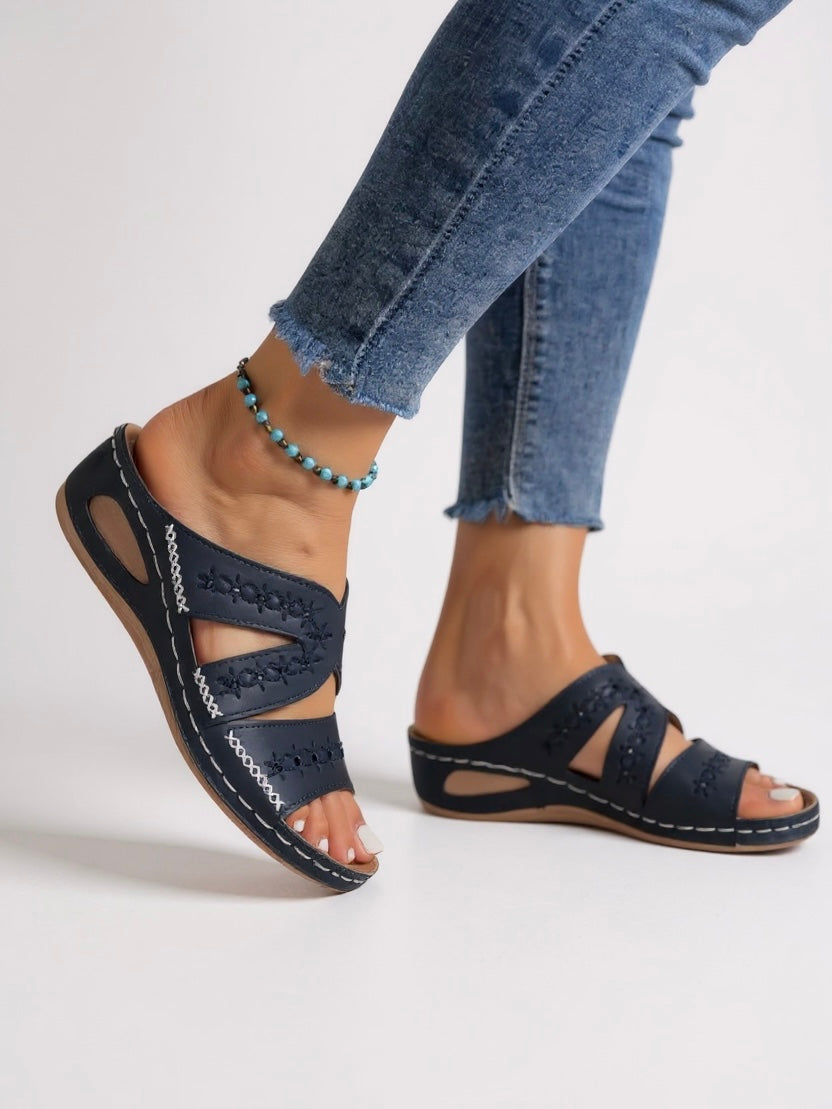 Tamsin | Women's Stylish Slide Sandals with Embroidered Detail