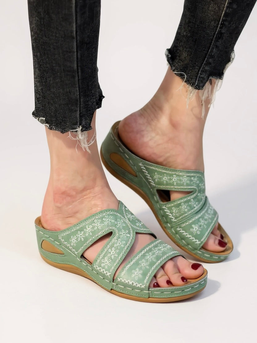 Tamsin | Women's Stylish Slide Sandals with Embroidered Detail