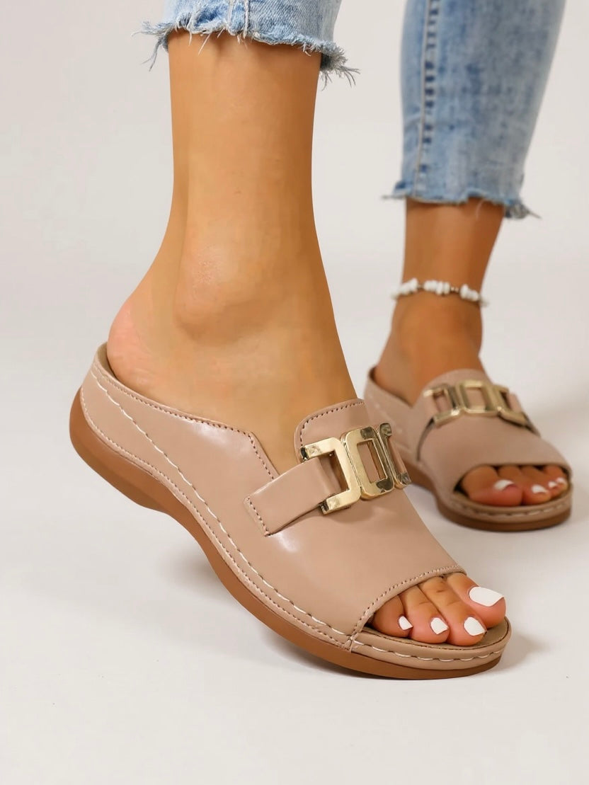 Zara | Women's Chic Buckle Slides with Contrast Stitching