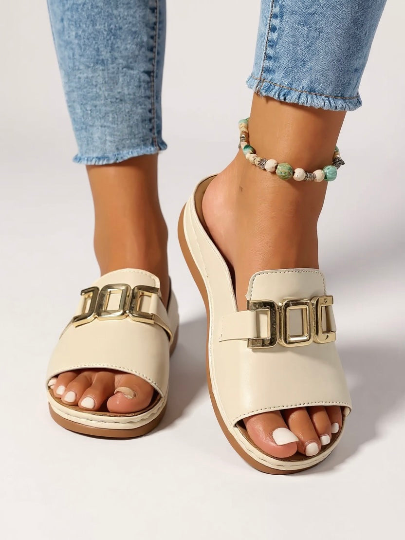 Zara | Women's Chic Buckle Slides with Contrast Stitching