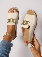 Zara | Women's Chic Buckle Slides with Contrast Stitching