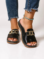 Zara | Women's Chic Buckle Slides with Contrast Stitching