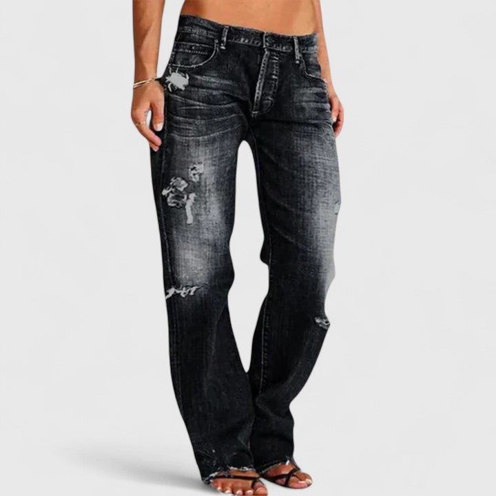 Caelune | Women's Distressed Low Rise Wide Leg Jeans