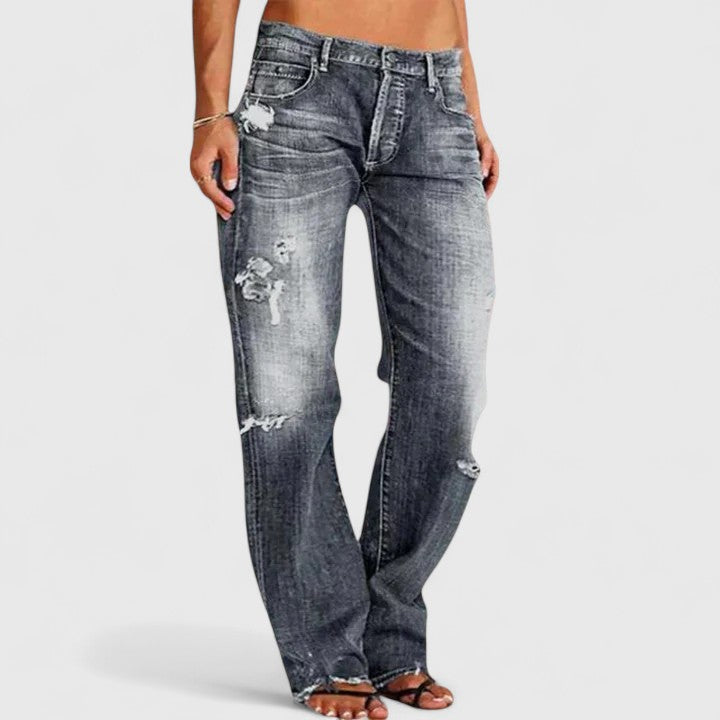 Caelune | Women's Distressed Low Rise Wide Leg Jeans