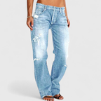 Caelune | Women's Distressed Low Rise Wide Leg Jeans