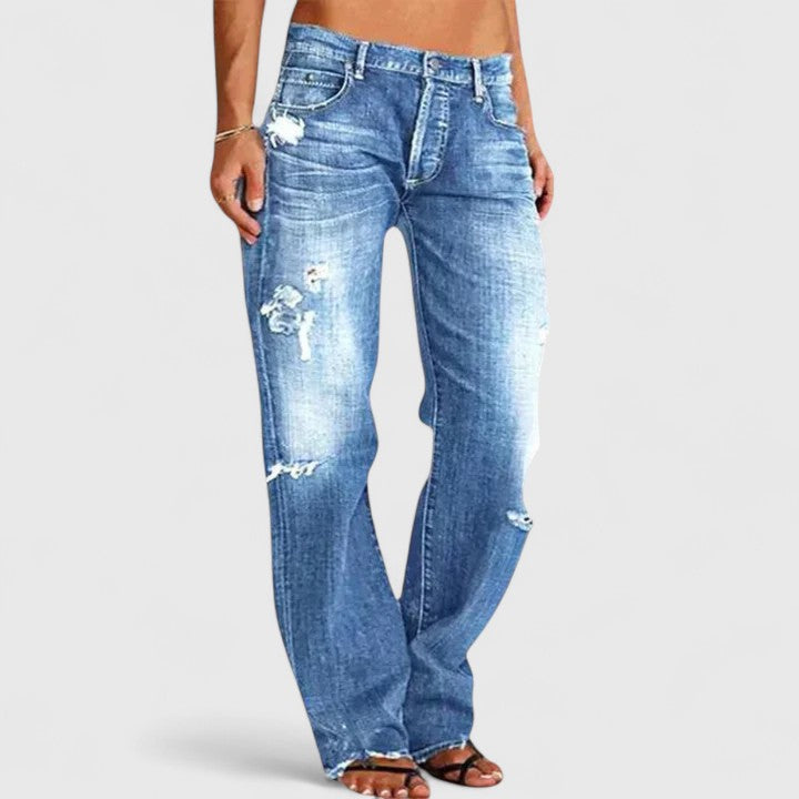 Caelune | Women's Distressed Low Rise Wide Leg Jeans