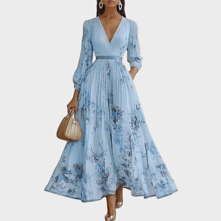 Rowella | Women's Pleated V-Neck Maxi Dress