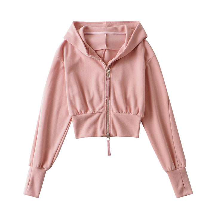 Grace & Jess | Chic Cropped Hooded Zipper Workout Jacket