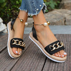 Piran | Women's Gold Chain Woven Flat Slide Sandals