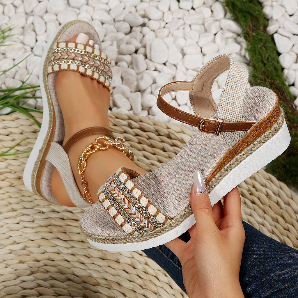 Mette | Women's Braided Wedge Sandals with Glitter Ankle Strap