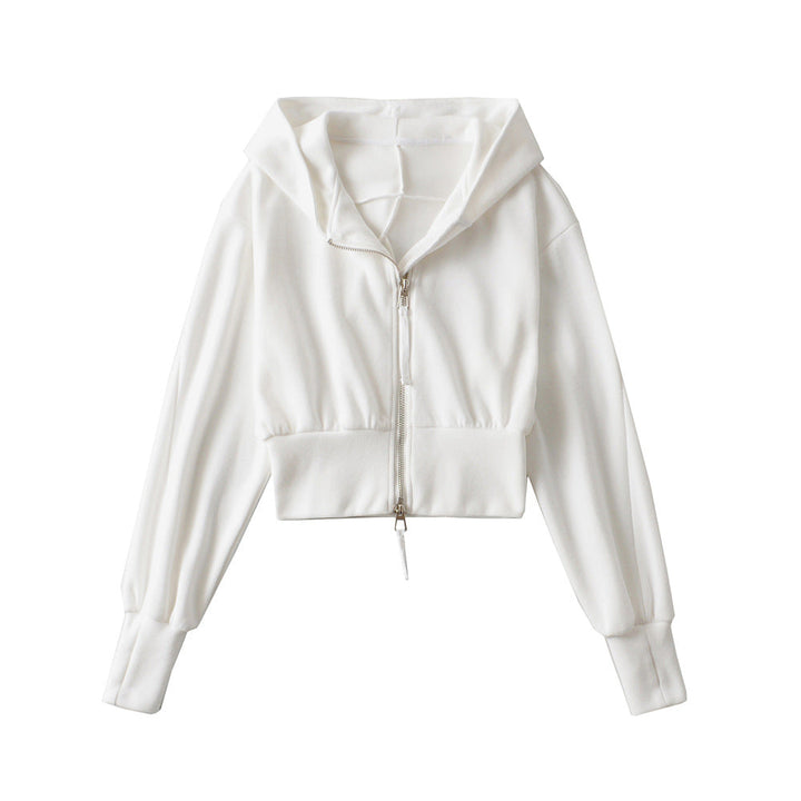 Grace & Jess | Chic Cropped Hooded Zipper Workout Jacket