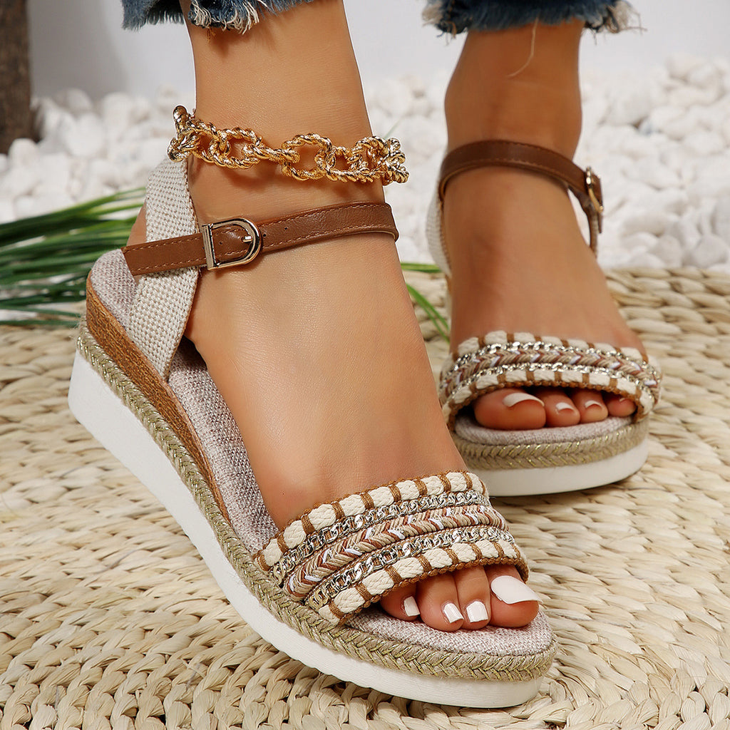 Mette | Women's Braided Wedge Sandals with Glitter Ankle Strap