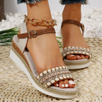 Mette | Women's Braided Wedge Sandals with Glitter Ankle Strap