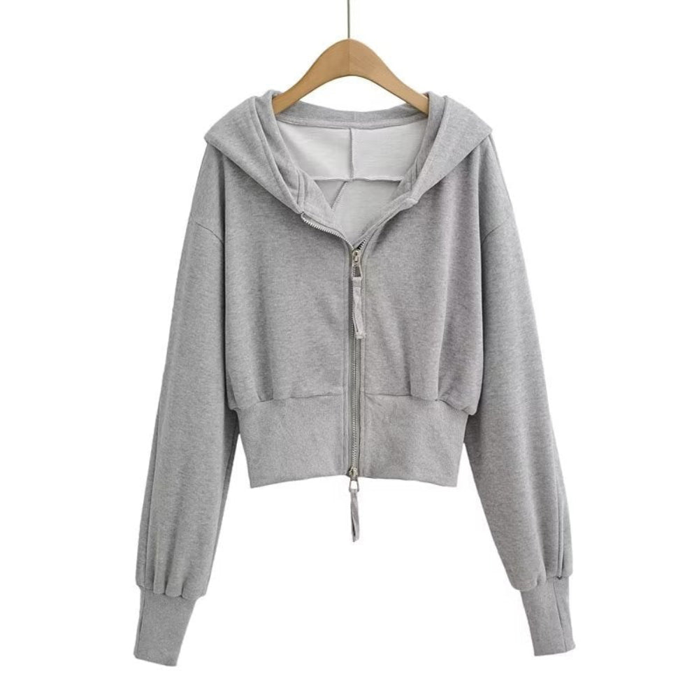 Grace & Jess | Chic Cropped Hooded Zipper Workout Jacket
