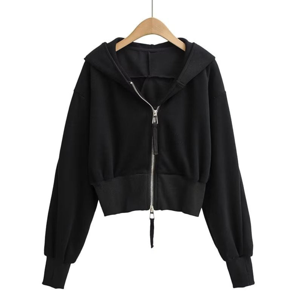 Grace & Jess | Chic Cropped Hooded Zipper Workout Jacket