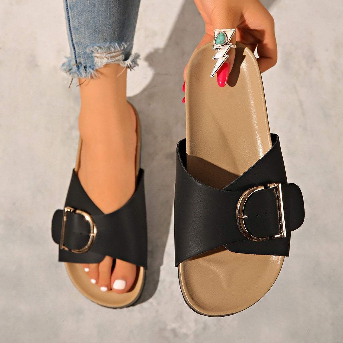 Isolde | Women's Casual Slide Sandals with Buckle Detail