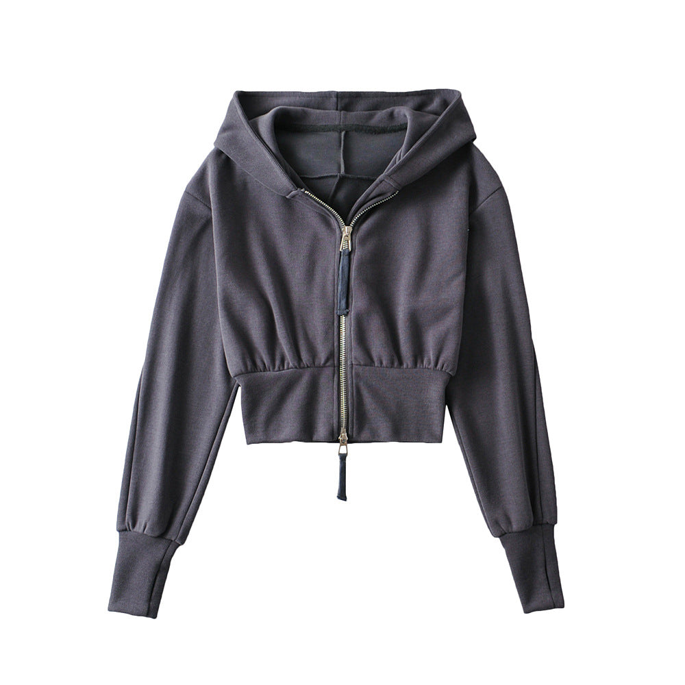 Grace & Jess | Chic Cropped Hooded Zipper Workout Jacket