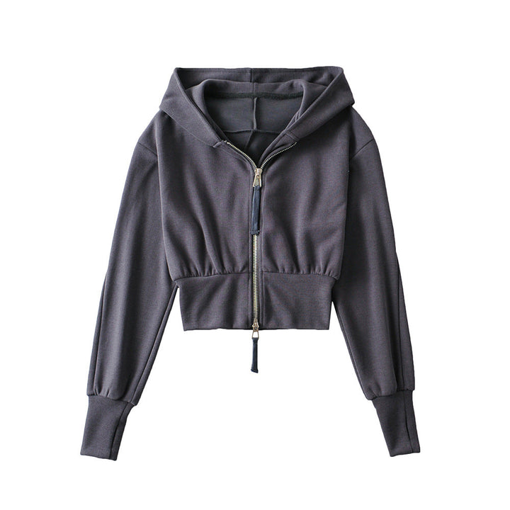 Grace & Jess | Chic Cropped Hooded Zipper Workout Jacket