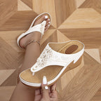 Godelieve | Women's Floral Embellished Toe Post Wedge Slides