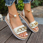 Piran | Women's Gold Chain Woven Flat Slide Sandals