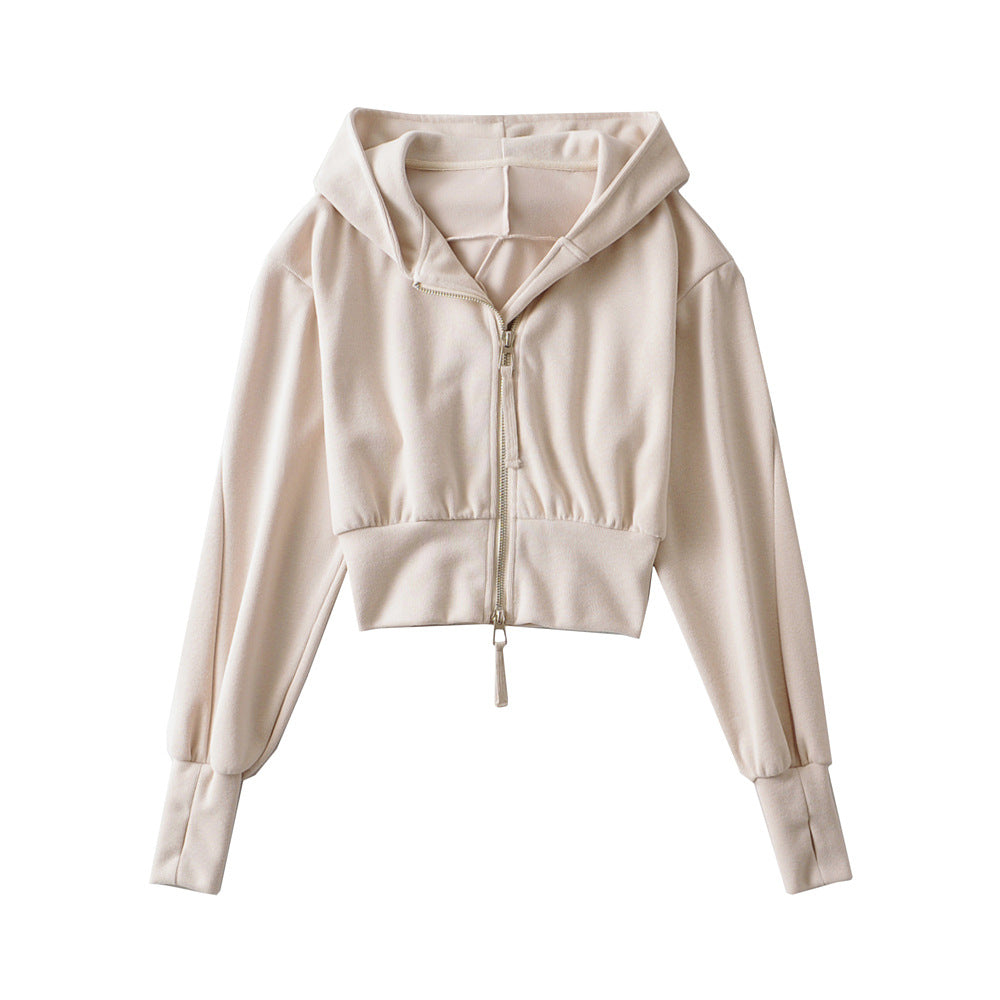 Grace & Jess | Chic Cropped Hooded Zipper Workout Jacket