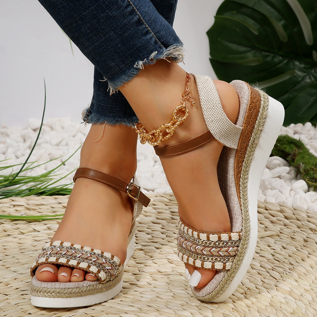 Mette | Women's Braided Wedge Sandals with Glitter Ankle Strap