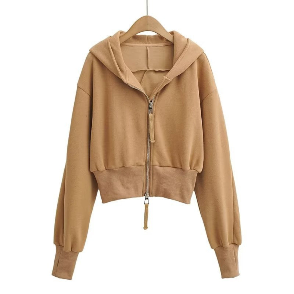 Grace & Jess | Chic Cropped Hooded Zipper Workout Jacket