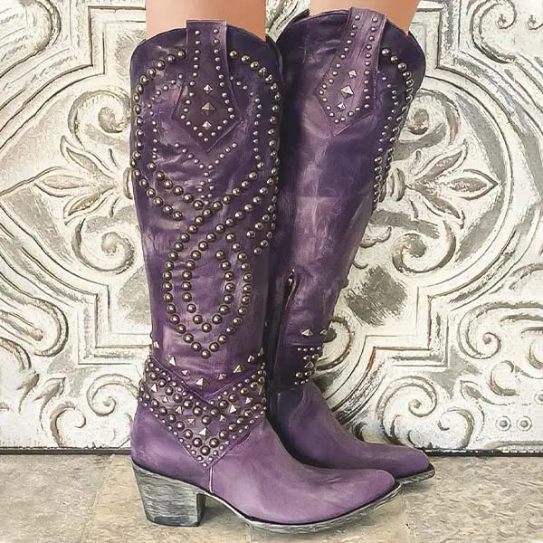 Ada | Women's Studded Western Cowboy Knee High Boots