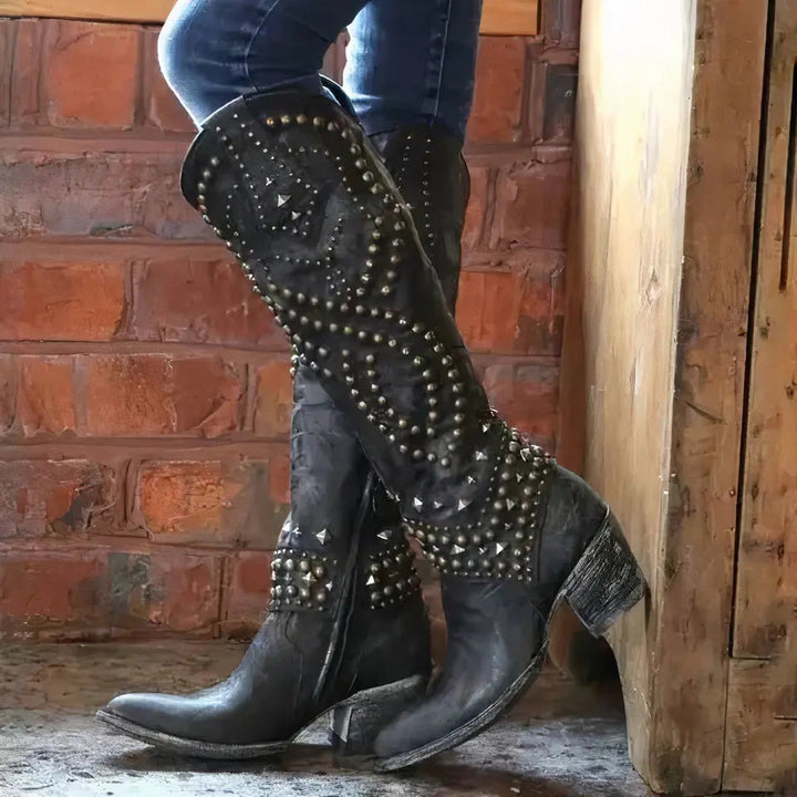 Ada | Women's Studded Western Cowboy Knee High Boots