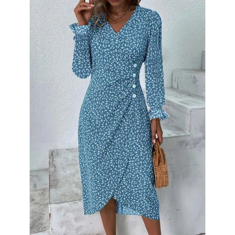 Jobst | Women's Floral Button Front Puff Sleeve Midi Dress