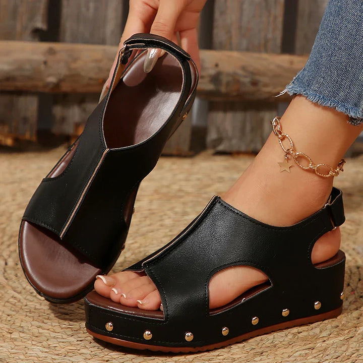 Idris | Women's Cut-Out Studded Peep Toe Platform Sandals
