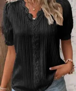 Gwenllian | Women's Lace Trim V-Neck Pleated Blouse