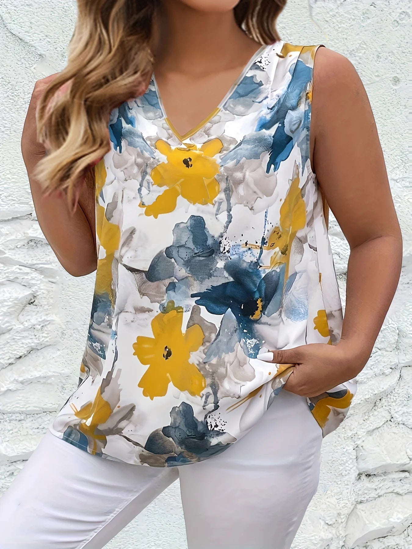 Maeldun | Women's Floral Print V-Neck Sleeveless Vest Top