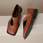 Hazel | Women's Chic Leather Mary Janes with Square Toe and Buckle Strap