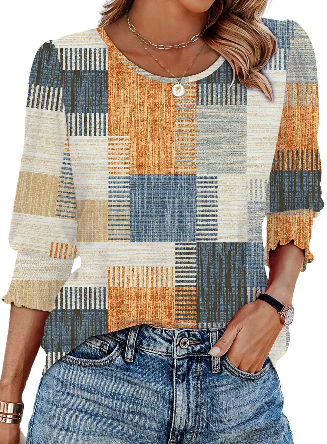 Finian | Women's Floral Print Three-Quarter Sleeve Top