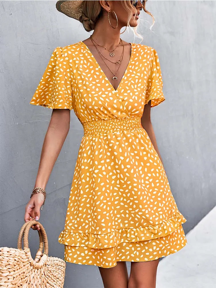 Yannick | Women's Floral Frill Sleeve Wrap Midi Summer Dress