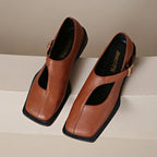 Hazel | Women's Chic Leather Mary Janes with Square Toe and Buckle Strap