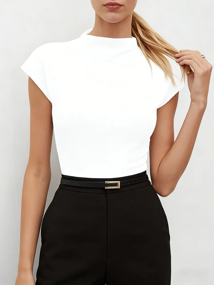 Theron | Women's Slim Fit Mock Neck Cap Sleeve Top