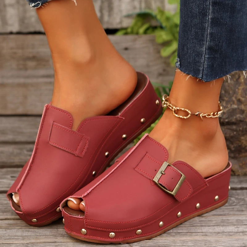 Aurora | Women's Open Front Slip-On Clogs with Buckle Detail