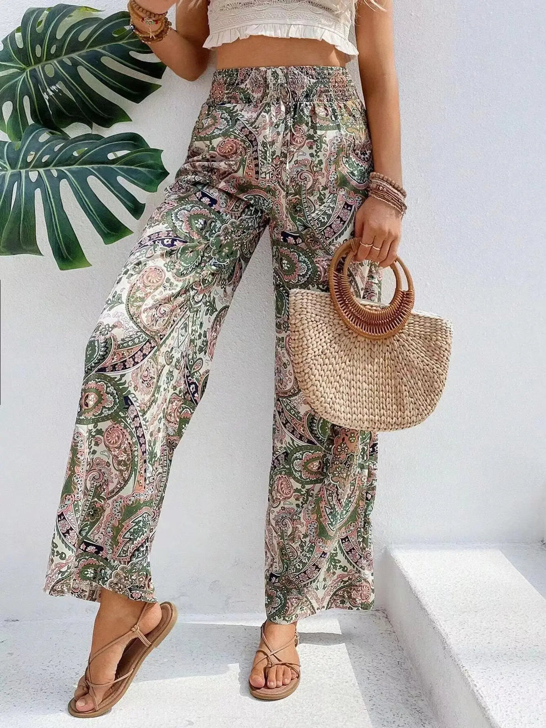 Grace & Jess | Vintage Printed Wide-leg Pants