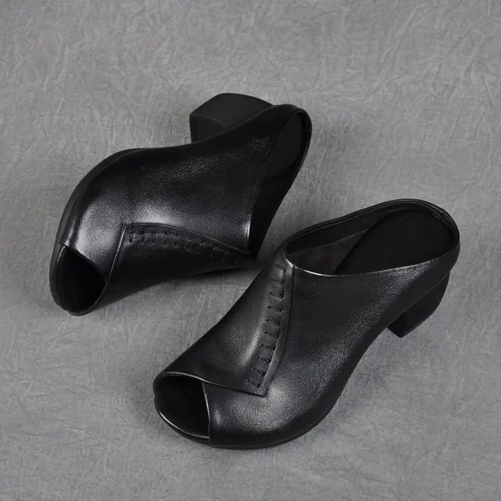 Oleanna | Women's Peep Toe Block Heel Mule Sandals